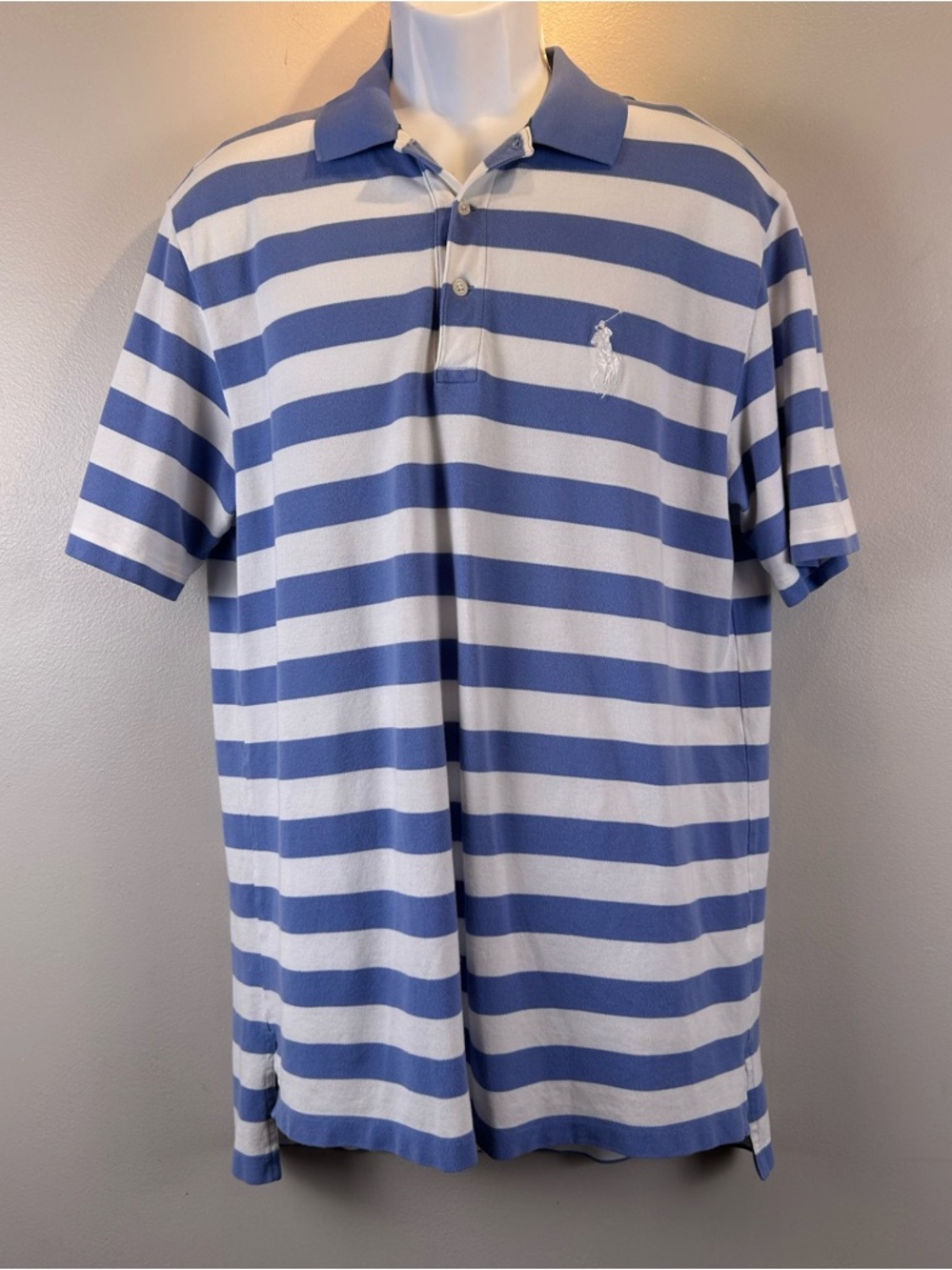Polo Golf Ralph Lauren Polo Shirt Mens  L Blue Striped Big Pony W M/Company Logo